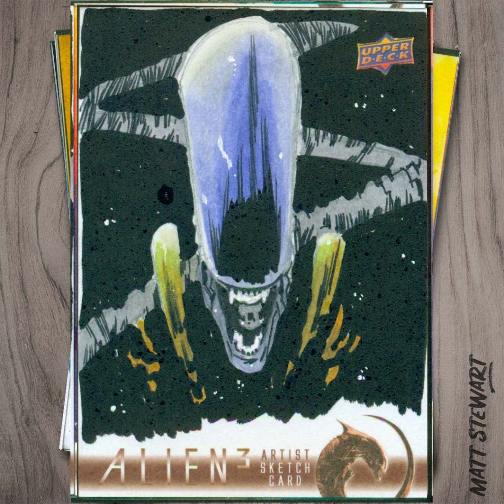 Upper-Deck Alien 3 sketch card of a xenomorph from matt stewart