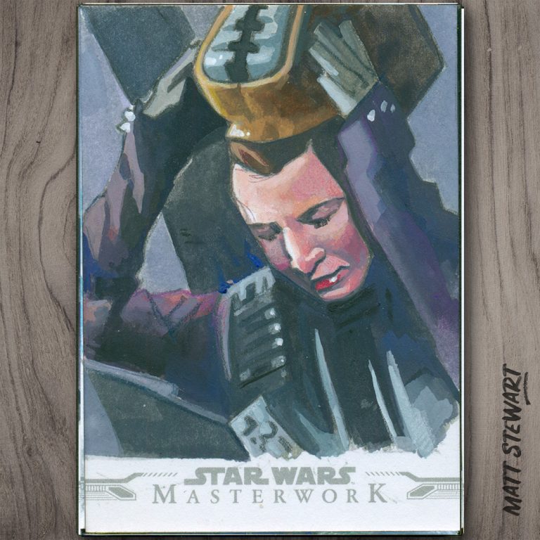 sketch card of princess leia in bousch disguise for topps star wars masterwork