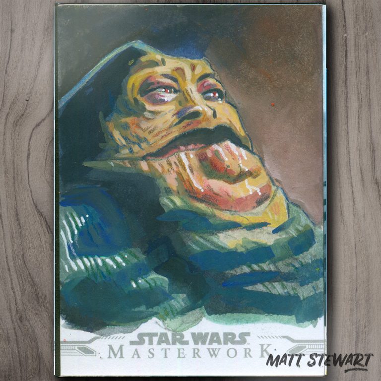 sketch card of jabba the hutt for topps star wars masterwork