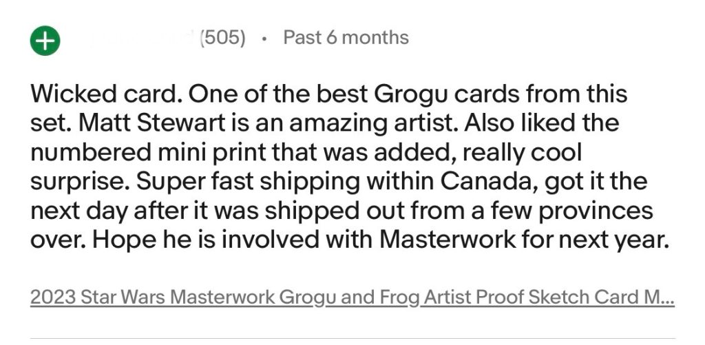 ebay review of matt stewart sketch card artwork sale and purchase